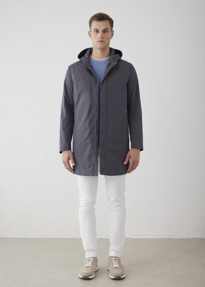 Anthracite Color Hooded Raincoat - Boris Becker