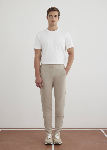 Beige Knit Fabric Jogger Pants - 2