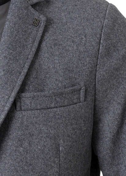 Anthracite Color Removable Inner Lined Wool Blend Jacket - 4