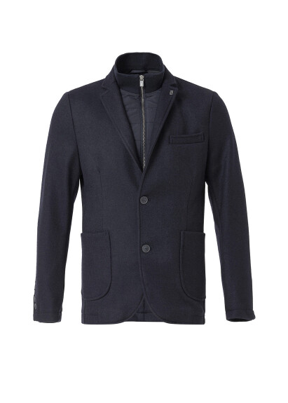 Anthracite Color Removable Inner Lined Wool Blend Jacket 