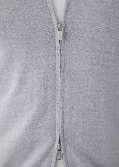 Gray Stand up Neck Zip-Up Knit Cardigan - 4