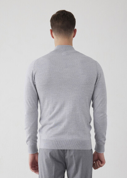 Gray Stand up Neck Zip-Up Knit Cardigan - 7