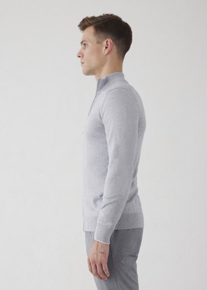 Gray Stand up Neck Zip-Up Knit Cardigan - 3