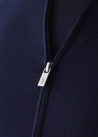 Navy Blue Stan_up Collar Neck Zip-Up Knit Cardigan - 3