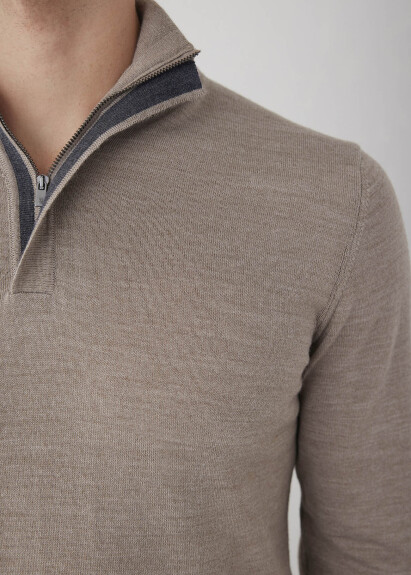 Beige Half-Zip Sweater - 2