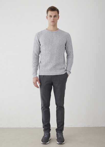 Beige Braided Knit Cashmere Sweater 