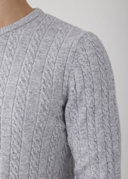 Beige Braided Knit Cashmere Sweater - 2