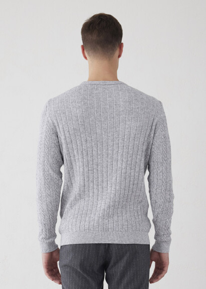 Beige Braided Knit Cashmere Sweater - 5