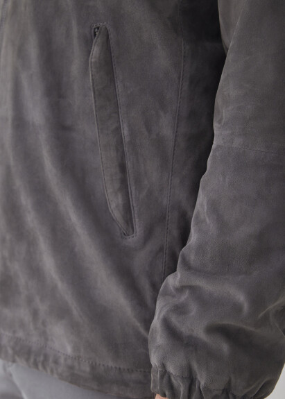 Anthracite Color Hooded Suede Jacket - 4