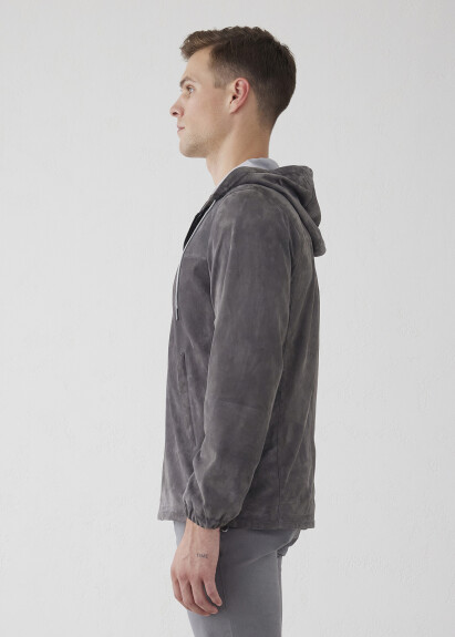 Anthracite Color Hooded Suede Jacket - 7