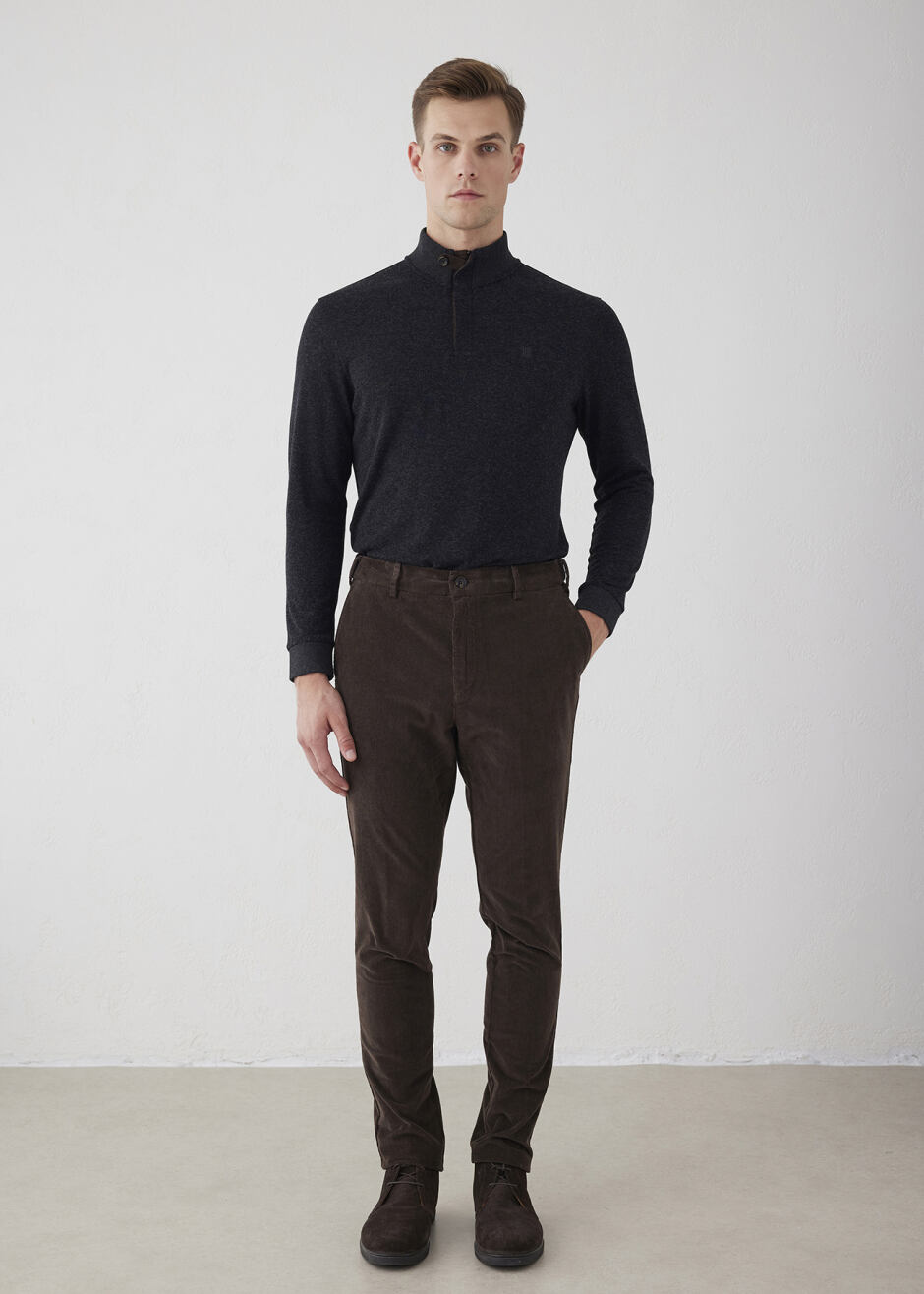 Brown Color Velvet Elastic Waist Jogger Pants - Boris Becker