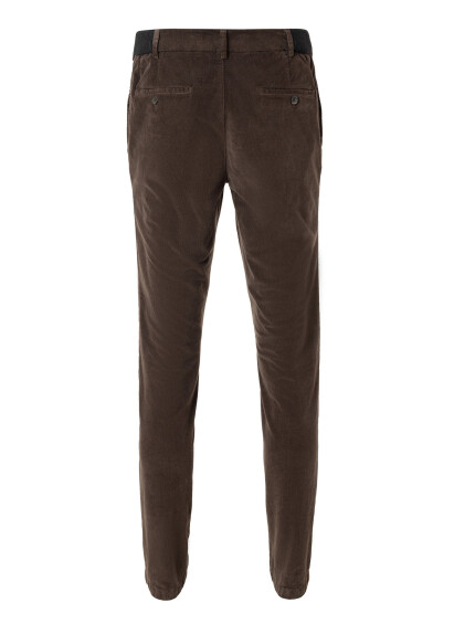 Brown Color Velvet Elastic Waist Jogger Pants - 2