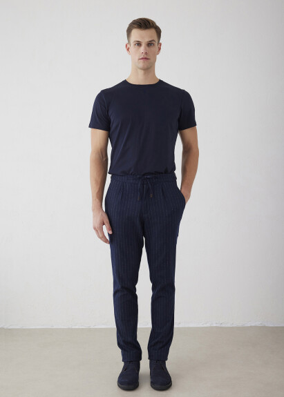 Navy Blue Striped Chino Pants 