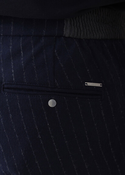 Navy Blue Striped Chino Pants - 6