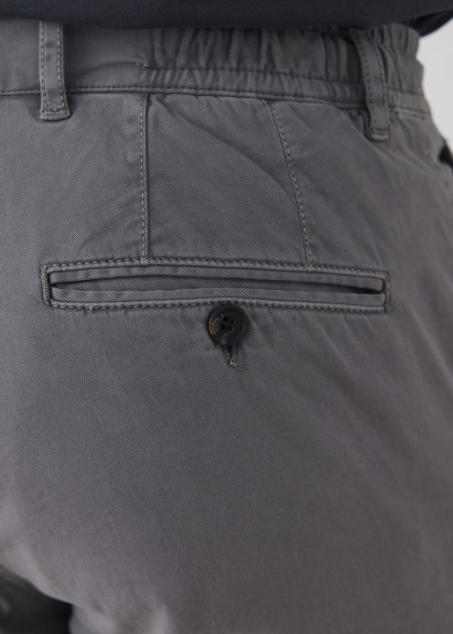 Gray Elastic Waist Corded Chino Pants - 7