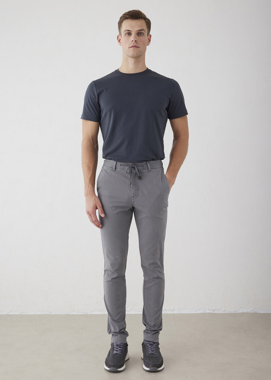 Gray Elastic Waist Corded Chino Pants - Boris Becker