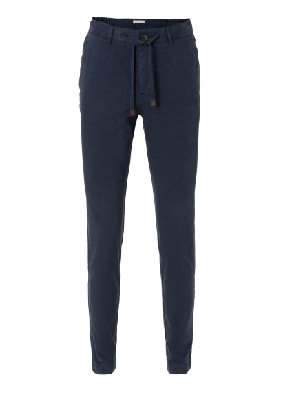 Navy Blue Elastic Waist Drawcord Chino Pants 