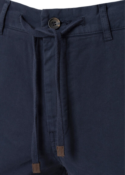 Navy Blue Elastic Waist Drawcord Chino Pants - 2