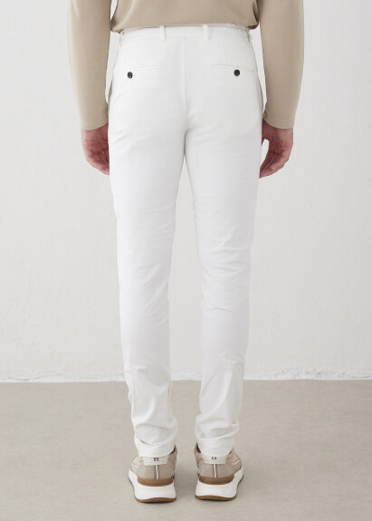 Off-White Color Elastic Waist Drawcord Chino Pants - 4