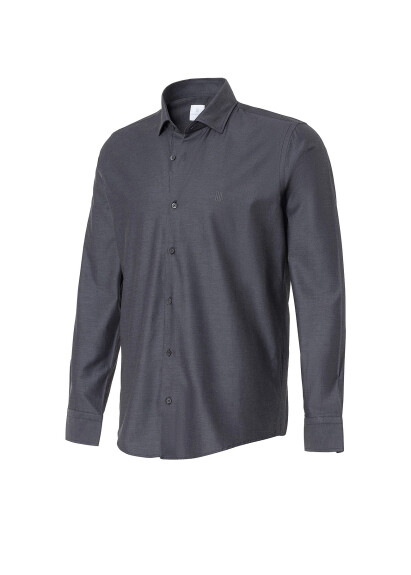Anthracite Color Slim Fit Shirt with Logo Detail 
