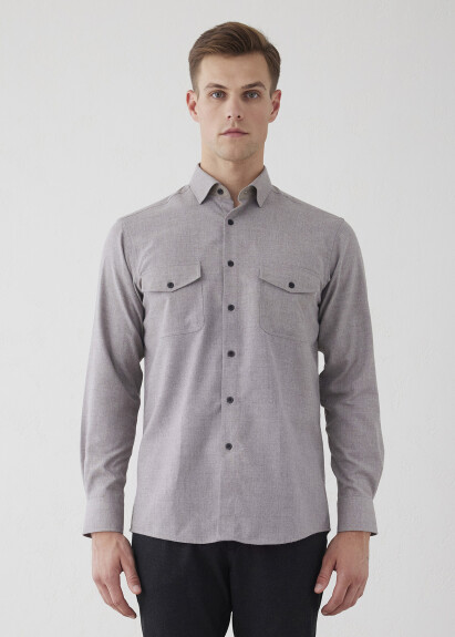 Brown Color Pocket Detail Shirt 