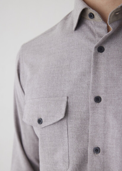 Brown Color Pocket Detail Shirt - 3