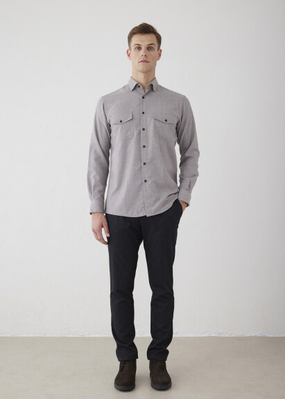 Brown Color Pocket Detail Shirt - 7
