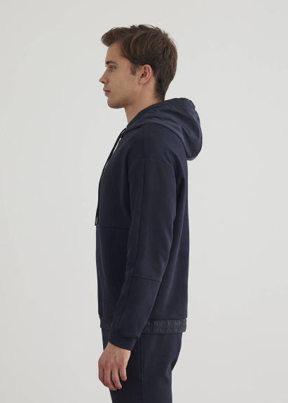Navy Color Logo Embroidered Hooded Sweatshirt - 3