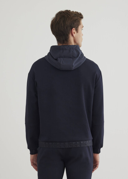 Navy Color Logo Embroidered Hooded Sweatshirt - 4