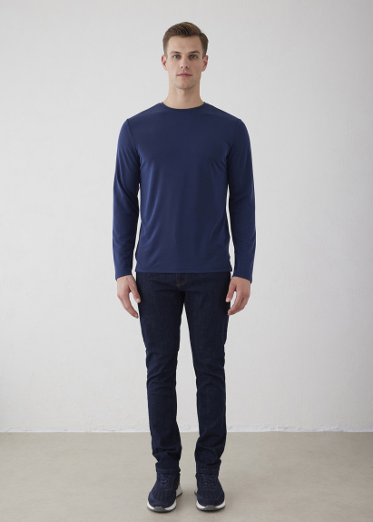 Navy Blue Color Crew Neck Long Sleeve T-Shirt 