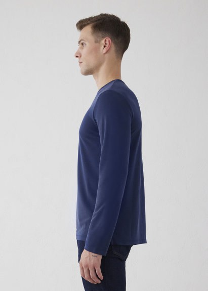 Navy Blue Color Crew Neck Long Sleeve T-Shirt - 6