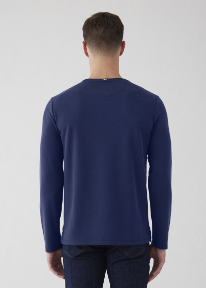 Navy Blue Color Crew Neck Long Sleeve T-Shirt - 10