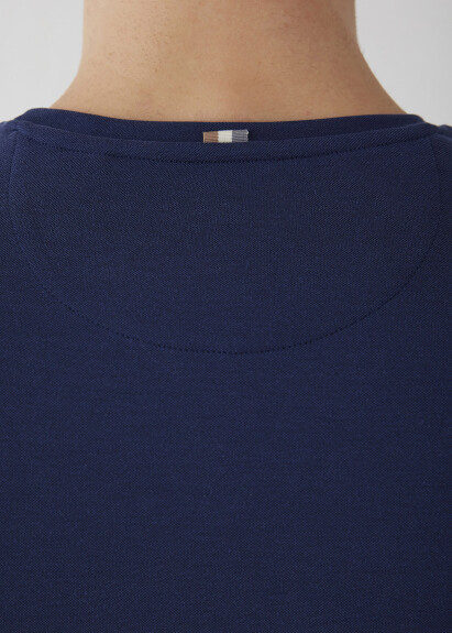 Navy Blue Color Crew Neck Long Sleeve T-Shirt - 11
