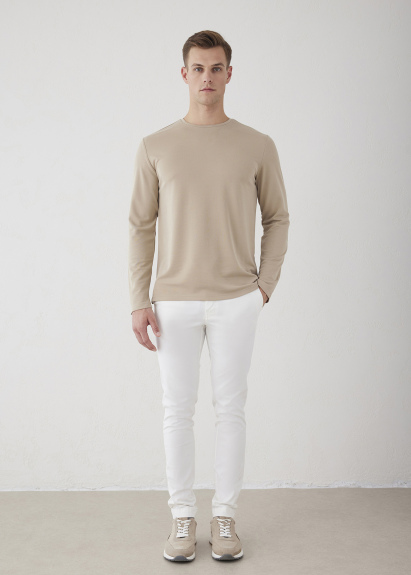 Stone Color Crew Neck Long Sleeve T-Shirt 