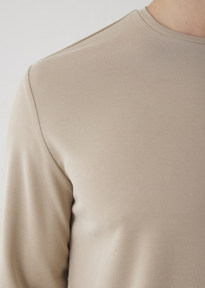 Stone Color Crew Neck Long Sleeve T-Shirt - 4