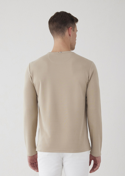 Stone Color Crew Neck Long Sleeve T-Shirt - 10