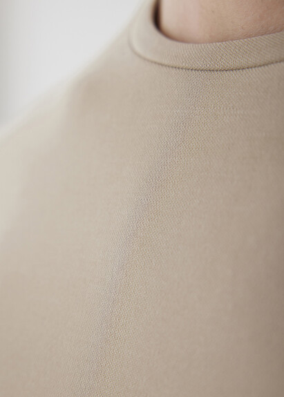 Stone Color Crew Neck Long Sleeve T-Shirt - 5