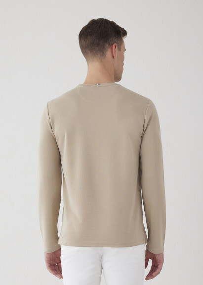 Stone Color Crew Neck Long Sleeve T-Shirt - 9