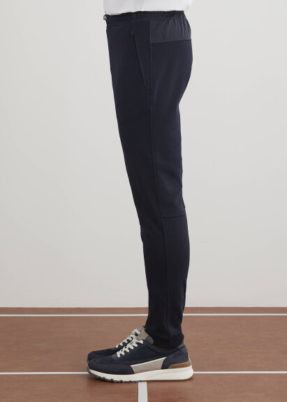Navy Color Knitted Fabric Jogger Pants - 2