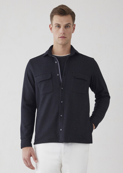 Anthracite Color Striped Wool Blend Shirt - Boris Becker