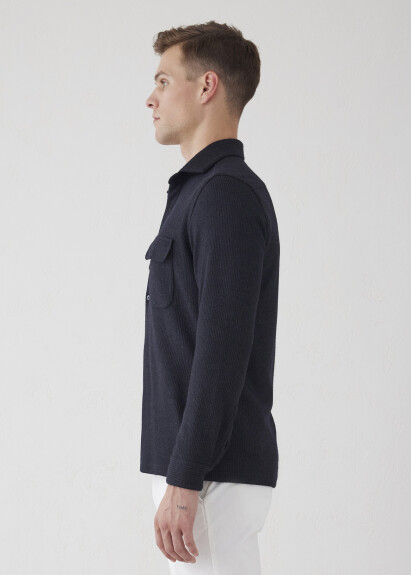 Anthracite Color Striped Wool Blend Shirt - 6