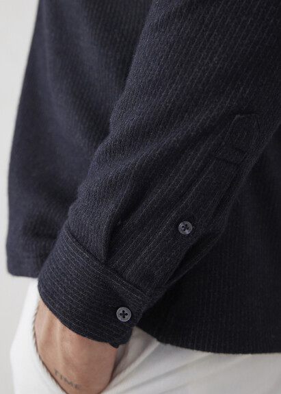 Anthracite Color Striped Wool Blend Shirt - 7