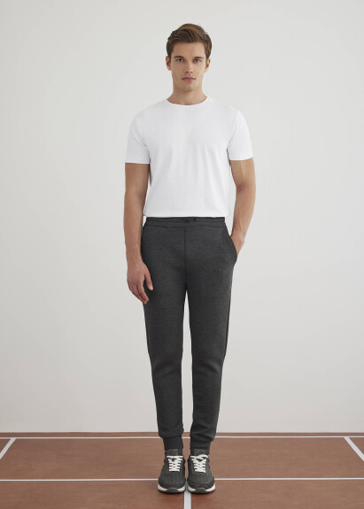Anthracite Color Knit Fabric Jogger Pants 