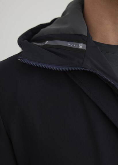 Navy Color Hooded Removable Fur-Lined Jacket - 2