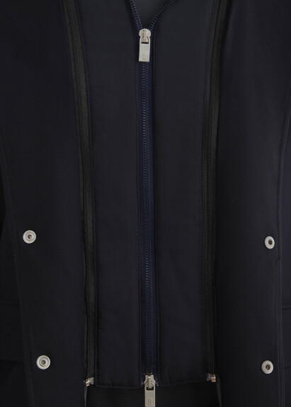 Navy Color Hooded Removable Fur-Lined Jacket - 3