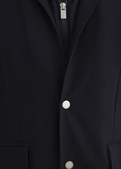 Navy Color Hooded Removable Fur-Lined Jacket - 5