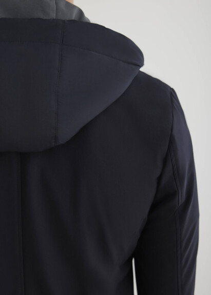 Navy Color Hooded Removable Fur-Lined Jacket - 7