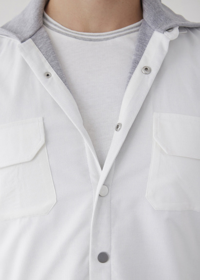 Off-White Color Hooded Velvet Shirt - 3