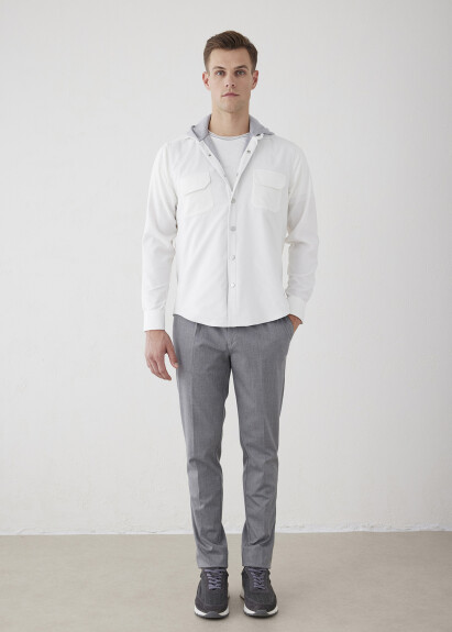 Off-White Color Hooded Velvet Shirt - Boris Becker