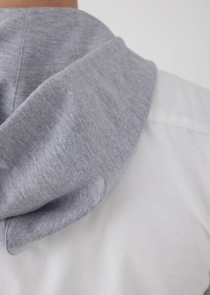 Off-White Color Hooded Velvet Shirt - 7